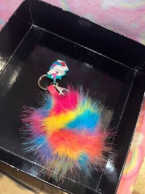 Colorful Rainbow Faux Fur Pom Keychain